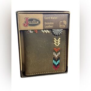 Justin Boots Genuine Leather RFID Card Wallet With Money Clip New in Box